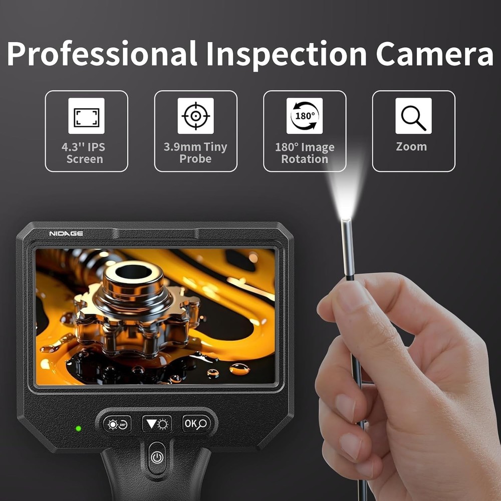 Flexible Inspection Camera with 6 LED Lights and IPS Screen