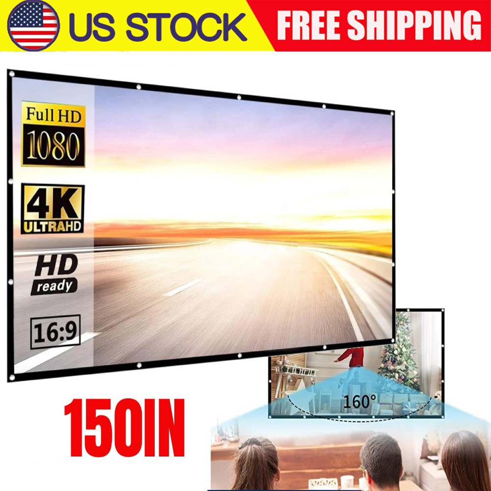 Projector Screen Manual Pull Down HD Screen 16:9 4K 150" Projection Screen