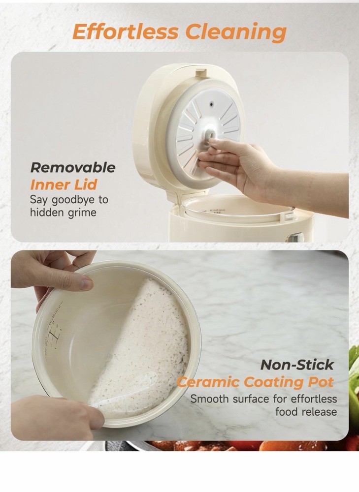 Mini Rice Cooker 6 Cup Ceramic Inner Pot Multi Function Compact Kitchen Applianc