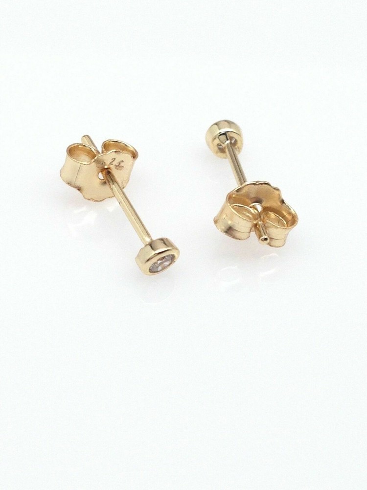Silver Plated Tiny Bezel Cz Solitaire Stud Earrings 2mm Lab-Created