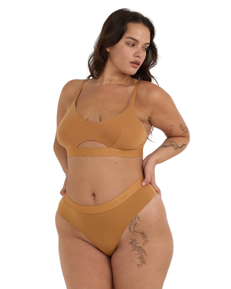 Organic Basics Women's Soft Touch Triangle Bralette, Ocher, X-Large, Ocher