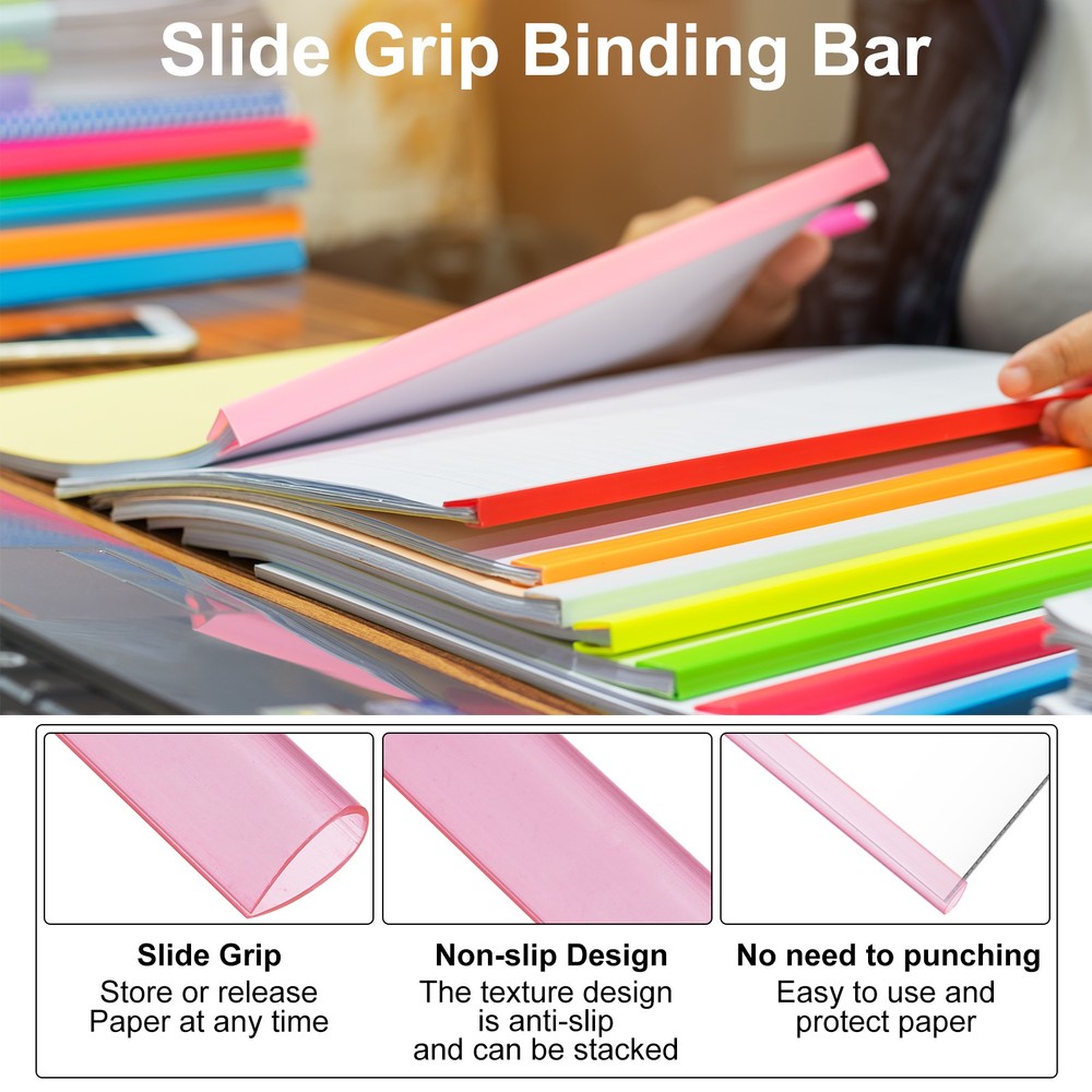 20Pcs 13x8mm Binding Bars, 50 Sheets Capacity, Transparent Red
