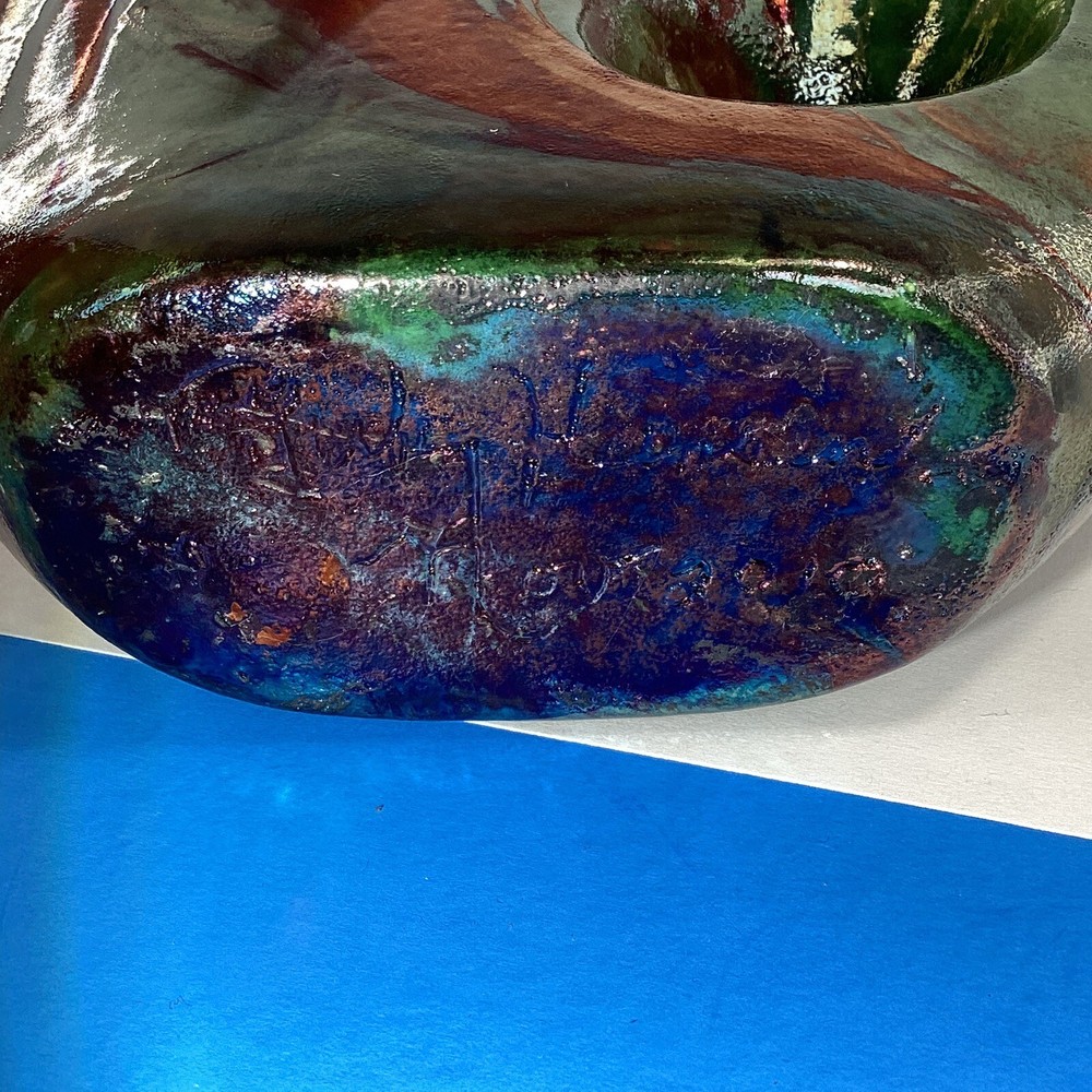 Signed Ruby Hansen 2012 raku pottery vase