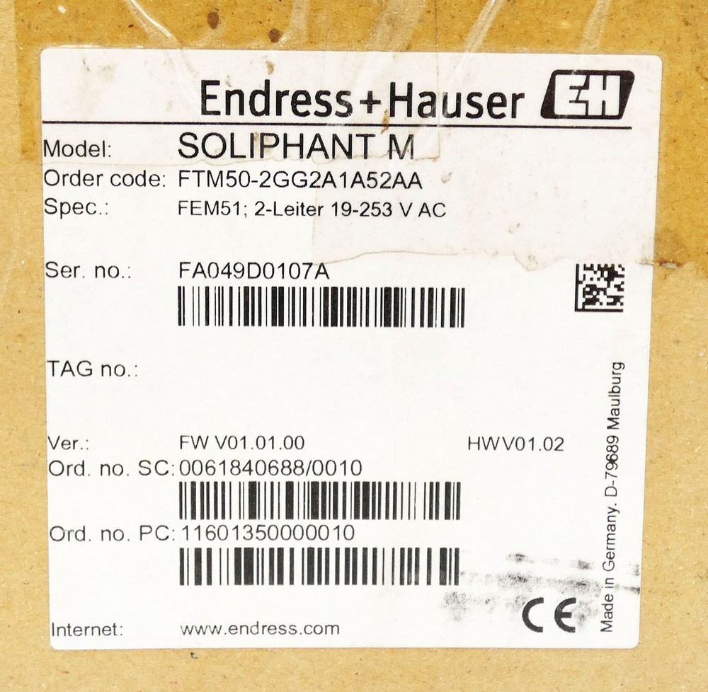 Endress + Hauser Soliphant M FTM50-2GG2A1A52AA Point Level Detection -Unused/Original Packaging-