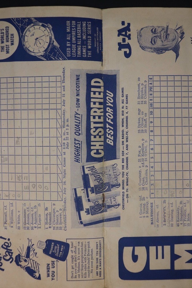 Baseball Program 1954 Boston Red Sox Official Score Card Fenway Park