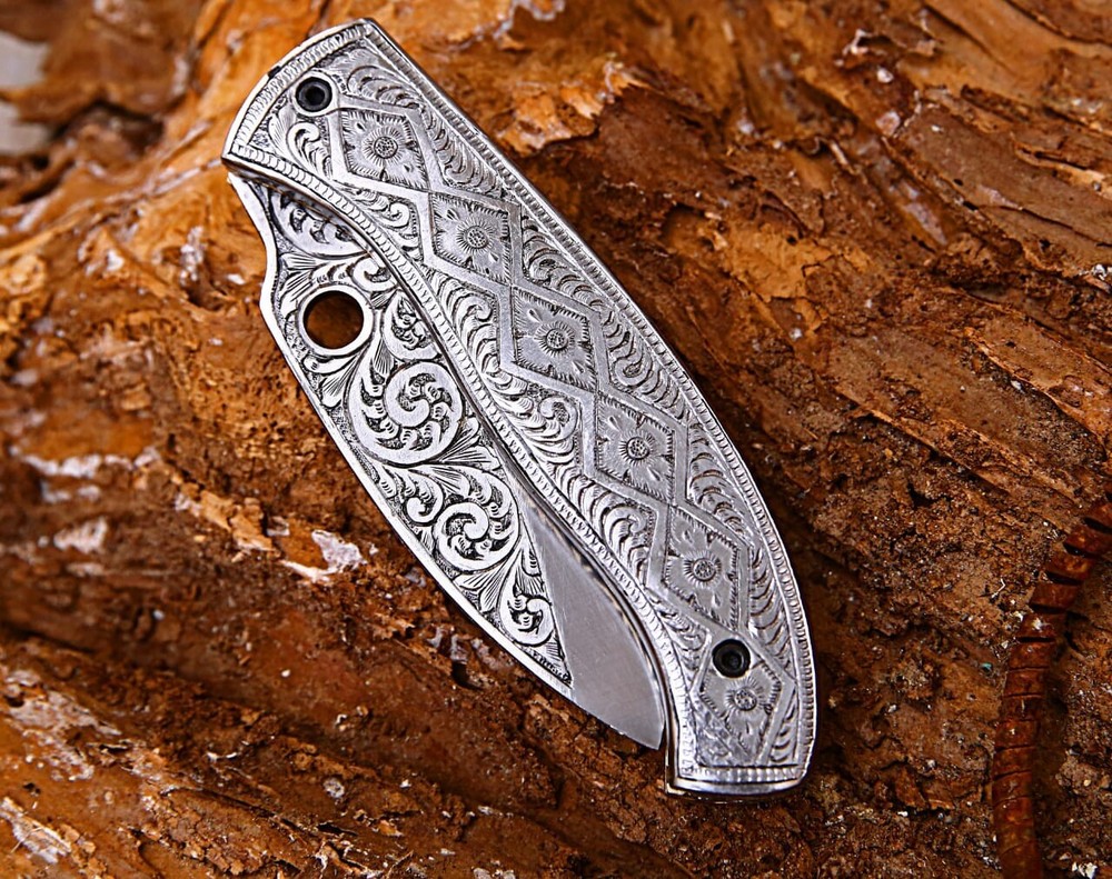 Custom Handmade D2 Steel Engraved Folding knife