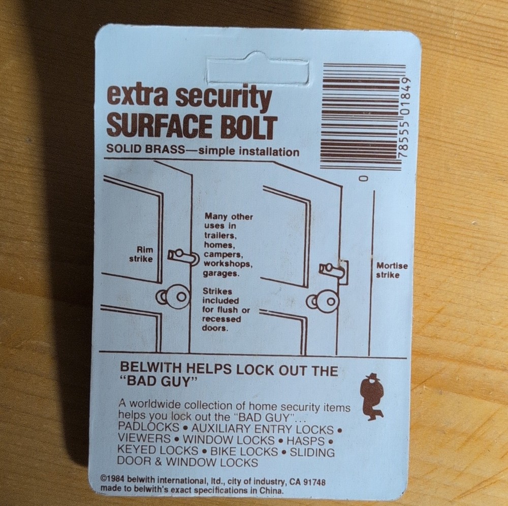 Belwith Solid Brass Surface Bolt 3 in Polished Brass Finish Model 1849