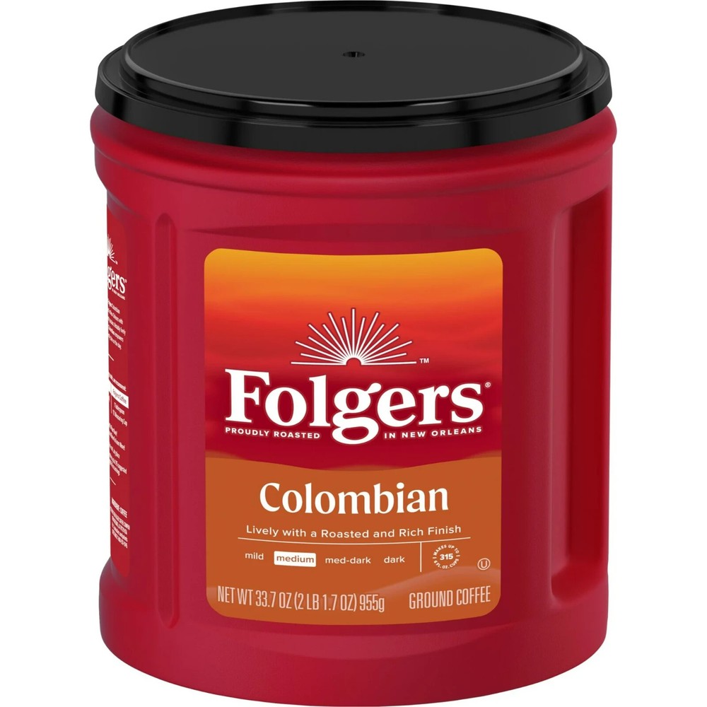 (3 pack) Folgers Colombian Ground Coffee, Medium Roast, 33.7 oz Can