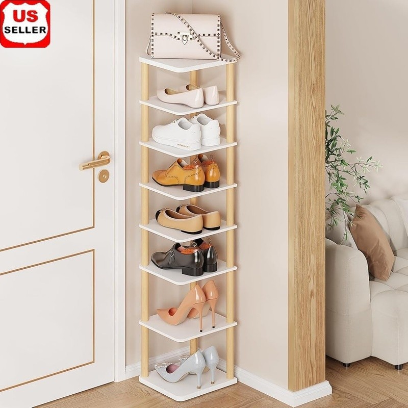 Space Saving Vertical Shoe Rack 8 Tier Adjustable Organizer Tool Free Assembly