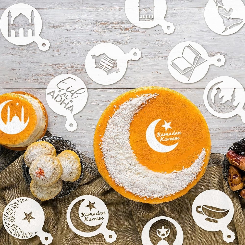 Eid Mubarak Cake Stencils Set - 36 Durable Plastic Templates for Creative Baking