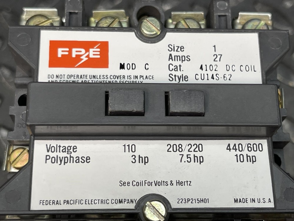 FPE 4102 DC Coil Motor Starter, CU14S-62, Unused