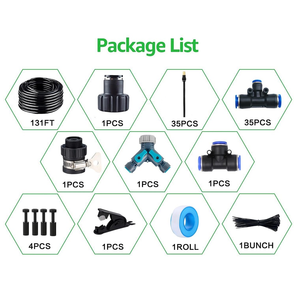 131FT Drip Irrigation Kits with Quick Connector,Automatic Irrigation System with