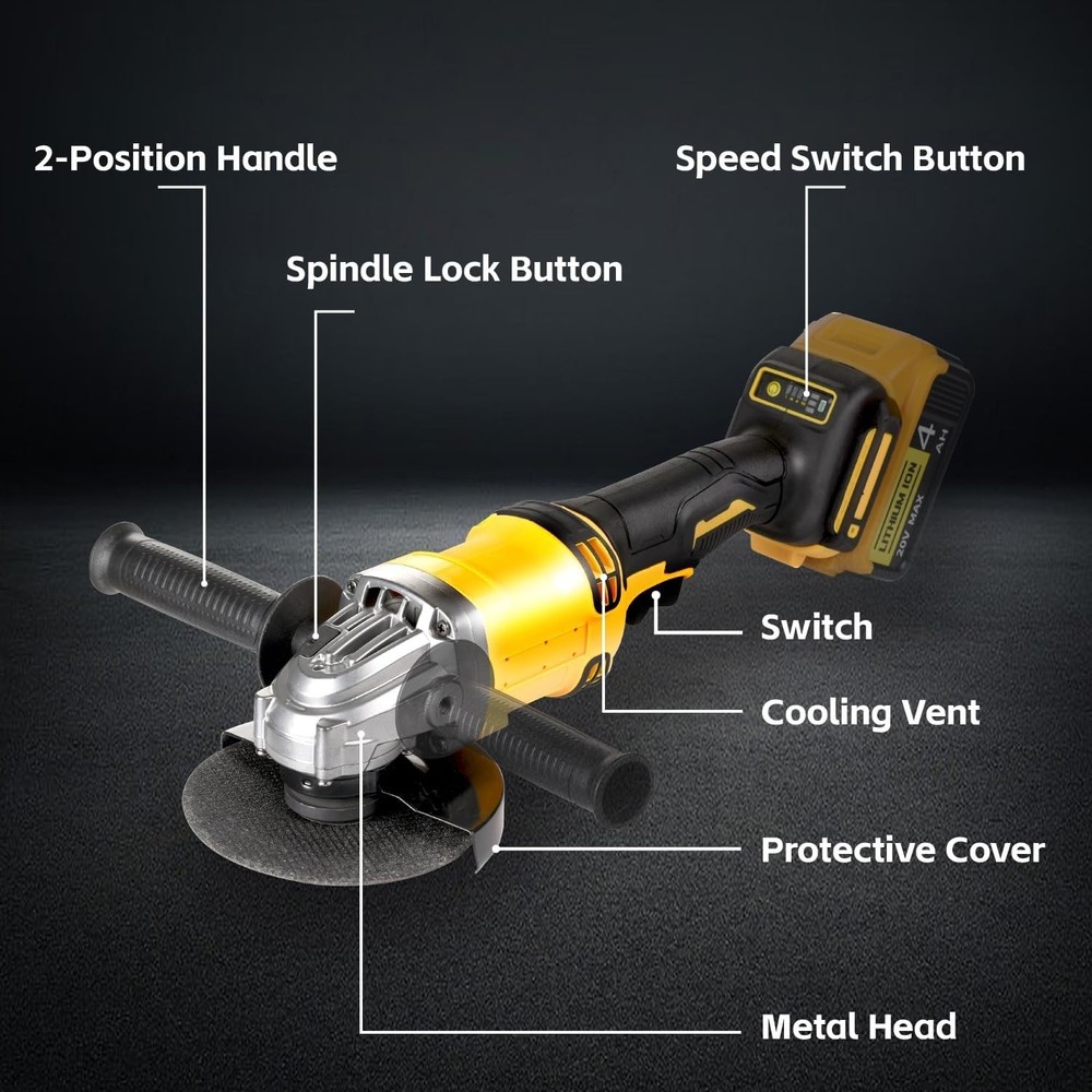 Cordless Angle Grinder (NO Battery) Brushless 4-1/2" Angle Grinder for Cutting