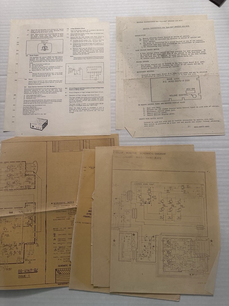 Ms Pac Man Pac-man Arcade Machine Manual Schematics Paperwork Electronics