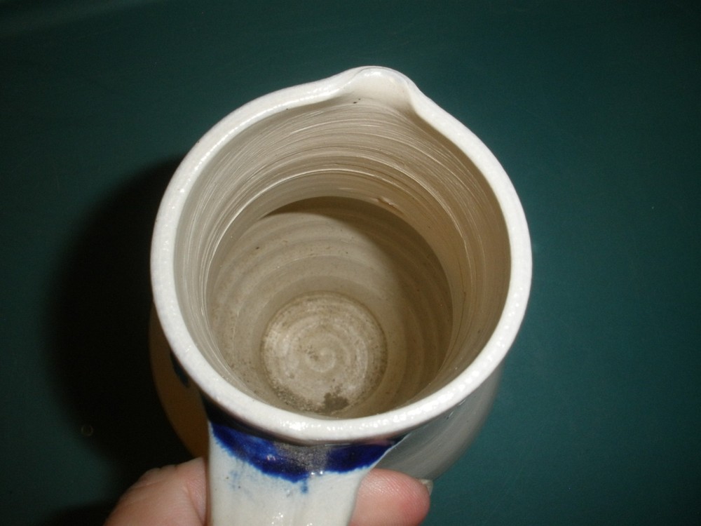 Studio Pottery Clay Stoneware Pitcher Gray & Blue 7" Tall EUC