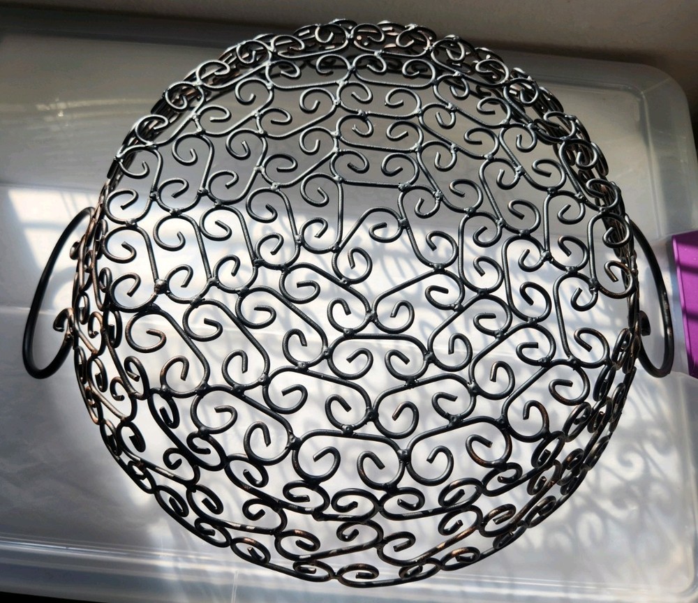 Wrought Iron Handle Decorative Tray Brown/Black Scrolled Pattern- BN!