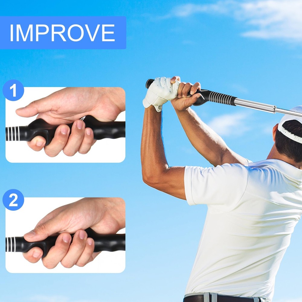 Retractable Golf Swing Trainer - Golf Swing Training Aid, Non-slip Golf Grip ...