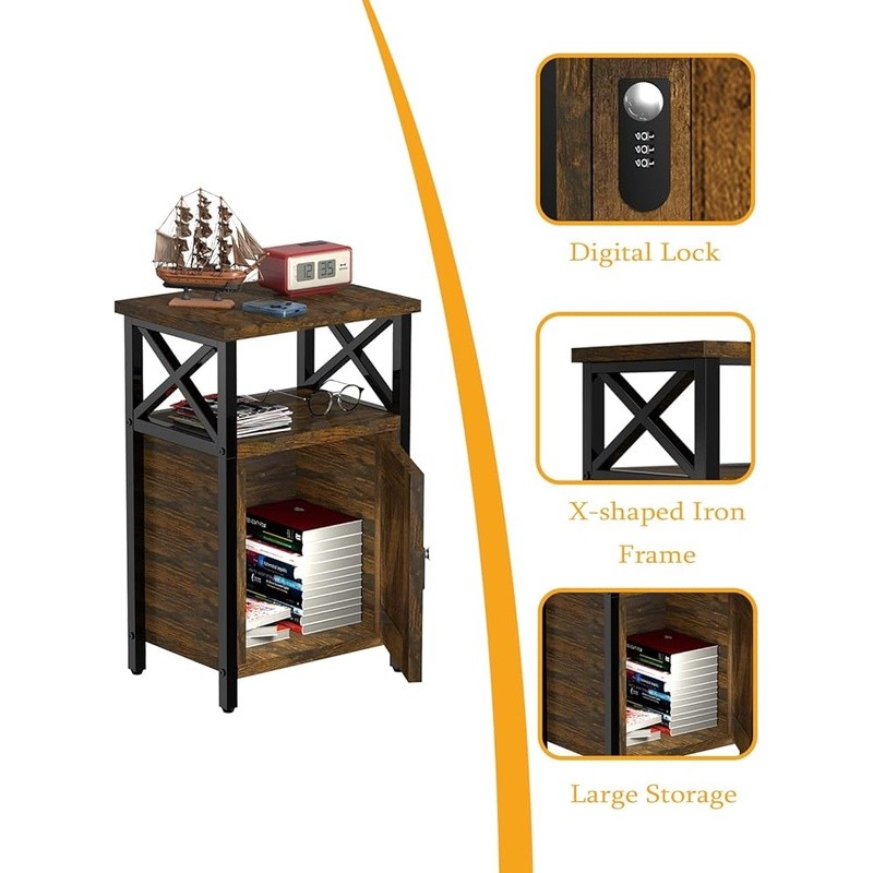 Secure Nightstand W/ Lock Large Storage Excellent Appearance Easy Assembly New