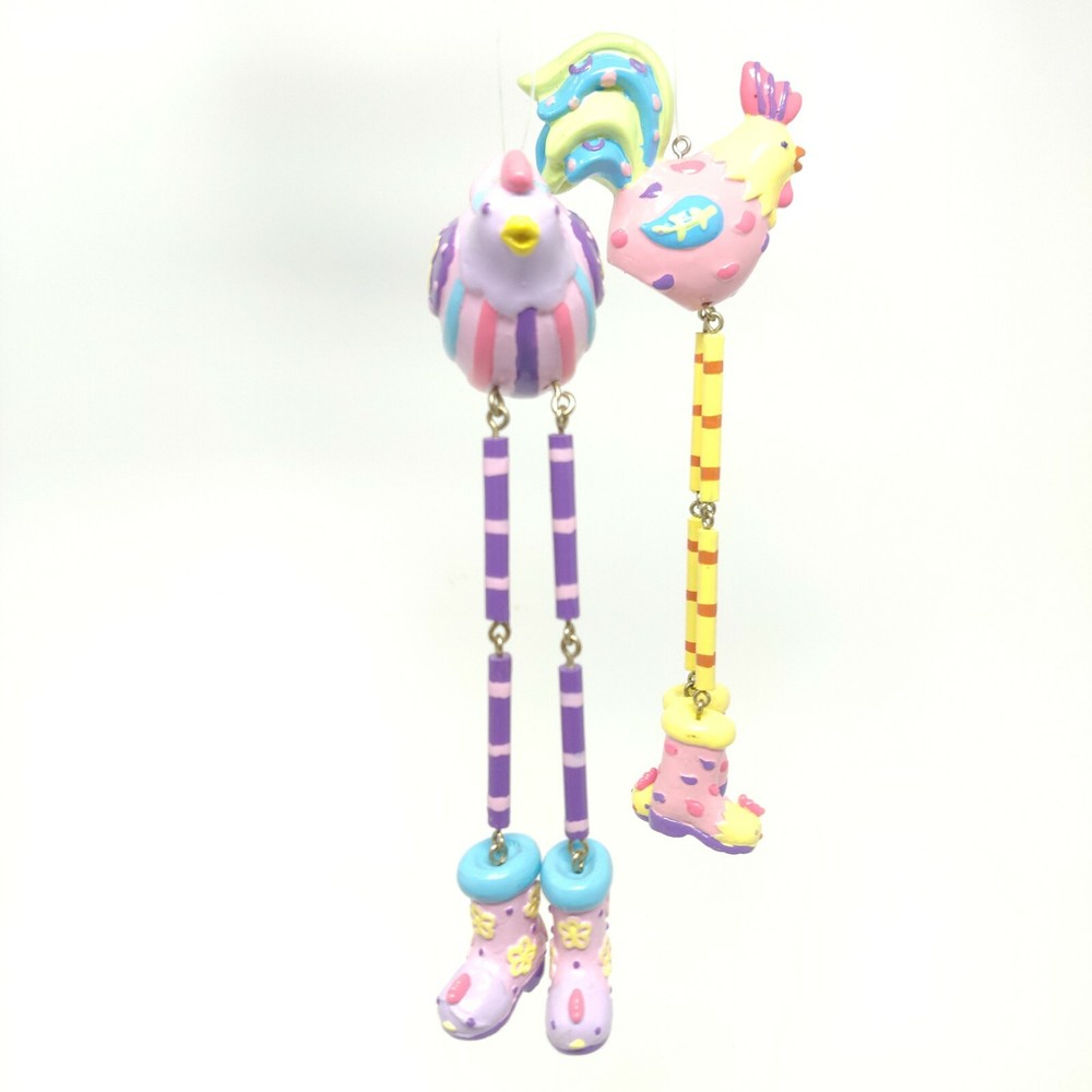 2 Hanging Easter Ornaments Chick w/ Long Dangling Legs Fun Spring Easter Decor