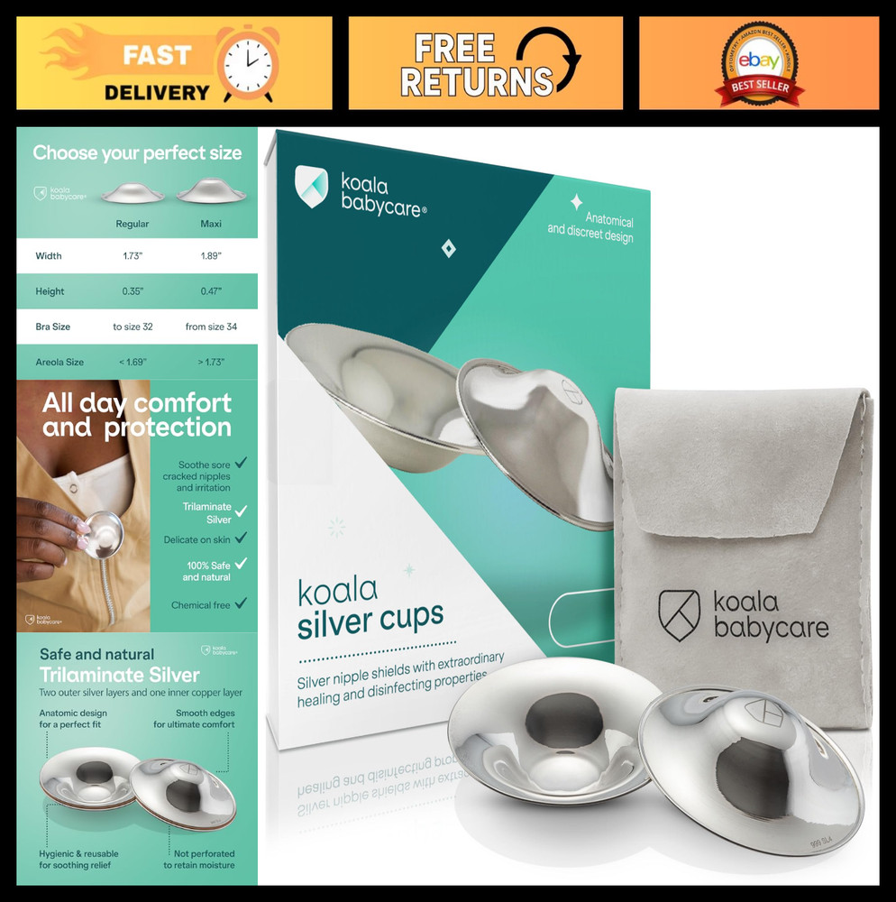 Silver Nursing Cups - Nipple Shields for Breastfeeding - Protect & Soothe Newbor