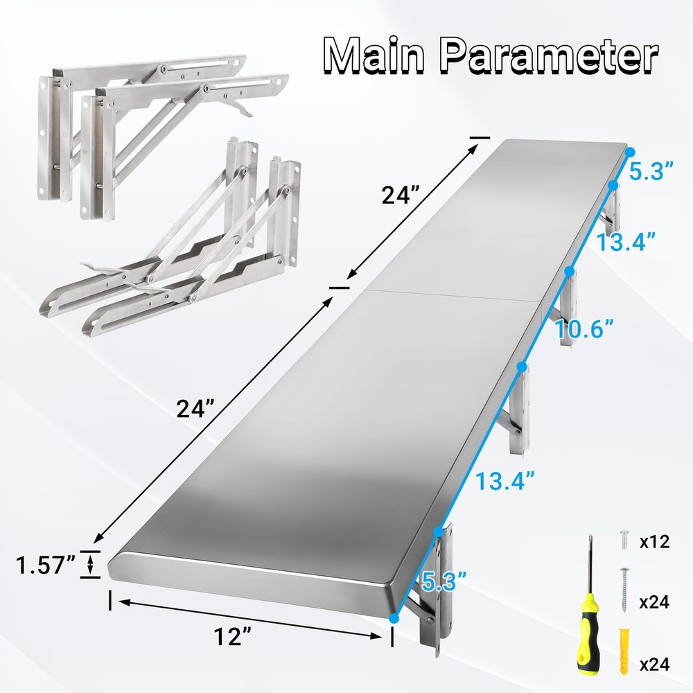 Concession Shelf Drop Down 48" x 12", Folding Concession Stand Shelf Commerci...
