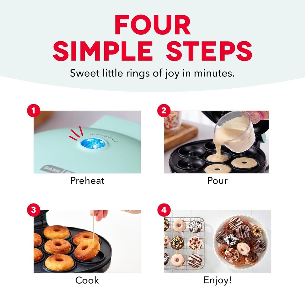 Express Mini Donut Maker - Homemade Dessert Maker - Features Double-Sided, Non-S