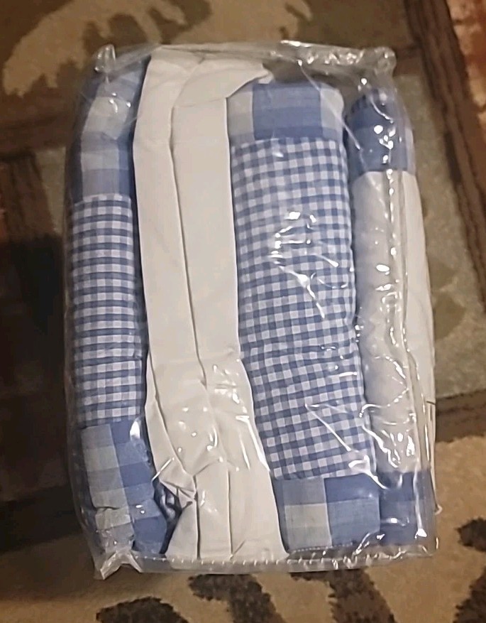 blue plaid crib comforter (new)