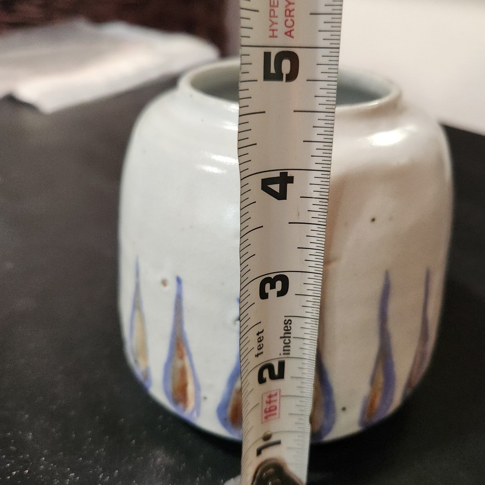 Artisan Pottery plant pot white & blue thick heavy pottery