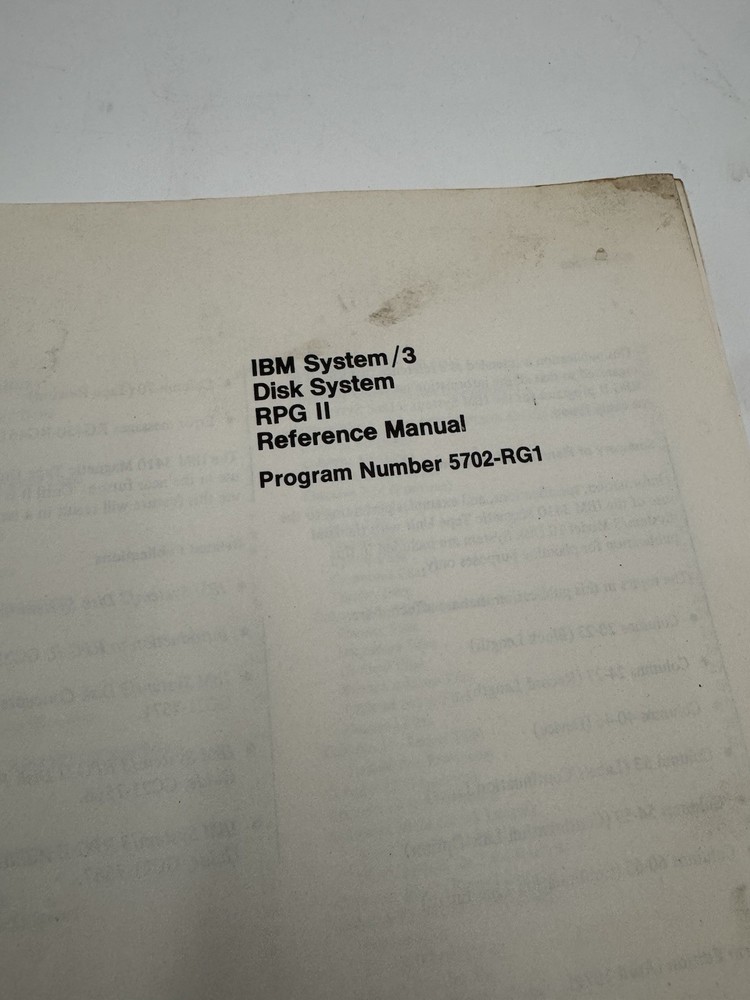 IBM System 3 Disk System RPG II Reference Manual RARE Vintage