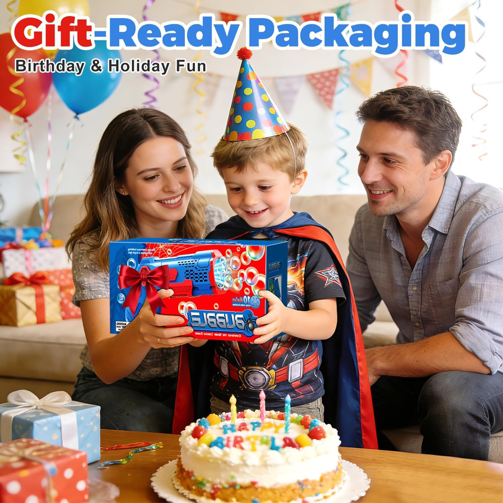 Bubble Gun Machine for Kids: 10,000+ Bubbles/Min Automatic Blower with LED Light