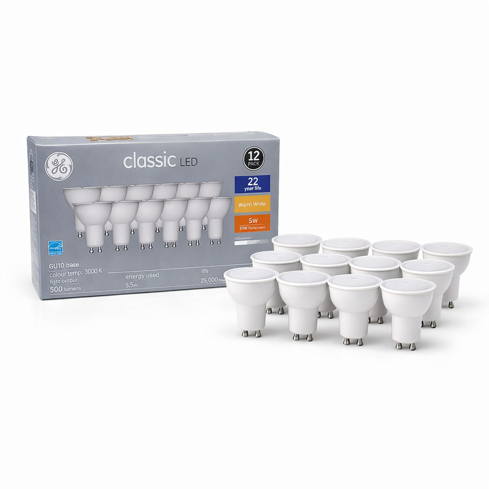 GE Classic LED GU10 Bulbs 5.5W Warm White 3000K Dimmable 12 Pack