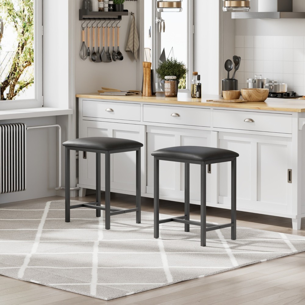 Extendable Dining Table Set with USB Charging, Kitchen Table with 6 Stools Black