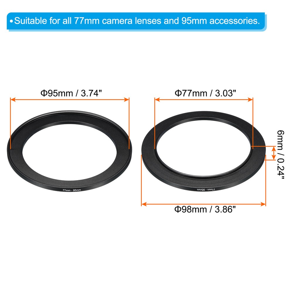 77mm-95mm Metal Step Up Ring Camera Lens Filter Adapter Ring Black