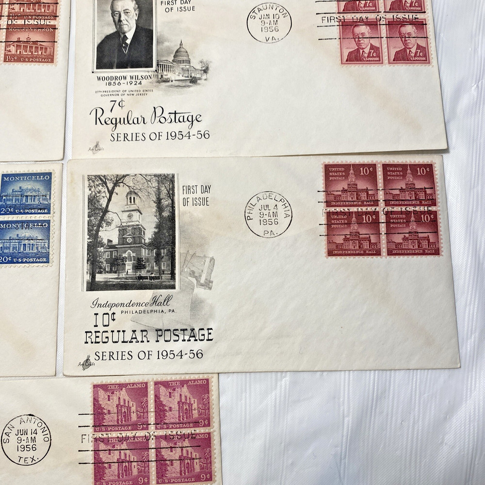 1956 Regular Postage FDC Stamp Lot 5 Art Craft Cachets All First Day Issue
