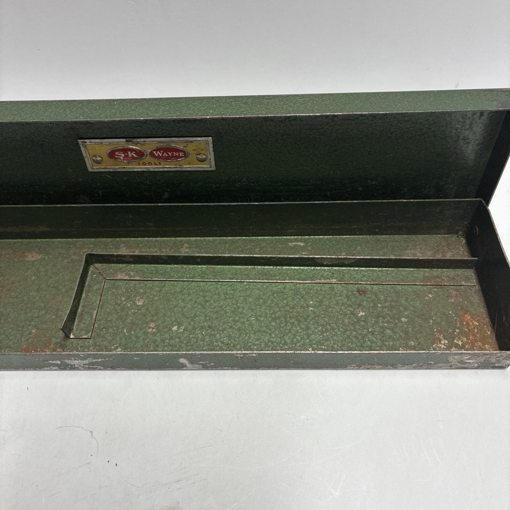 Vintage S-K Wayne Tools Metal Tool Green Socket Box Empty 10.5”x2.5”