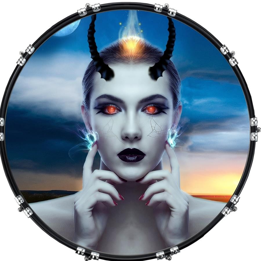 22" Custom Bass Kick Drum Front Head Graphic Graphical Devilish Look