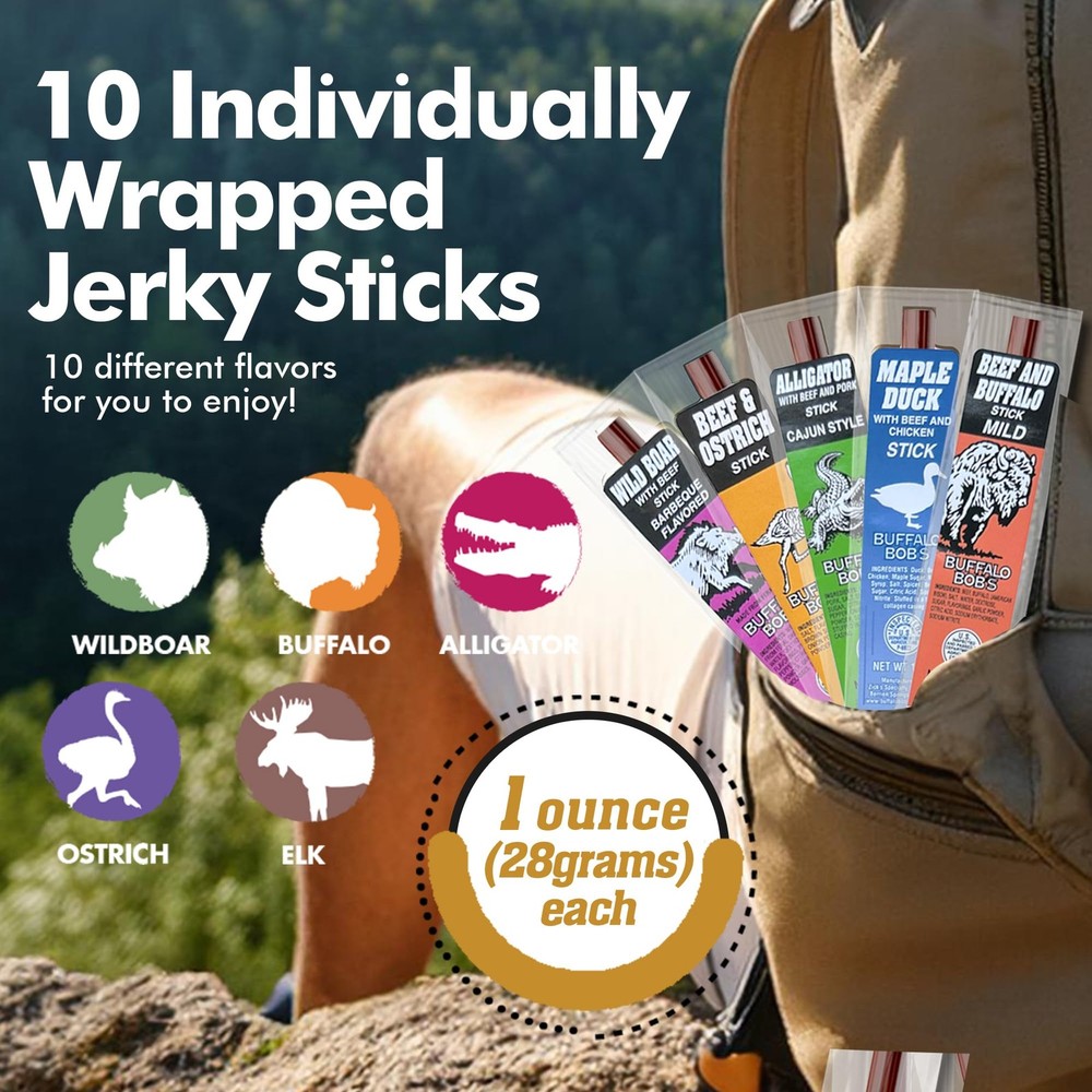 Wild Game Exotic Meat Sticks (10-Pack) | Ultimate Beef Jerky | Savory Snacks ...