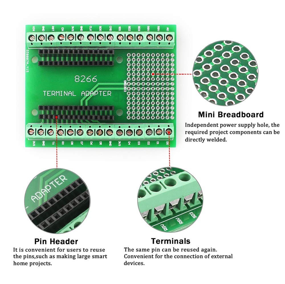 2pcs Expansion PCB Board with Screw Terminal Block Pin Header for ESP8266 for...