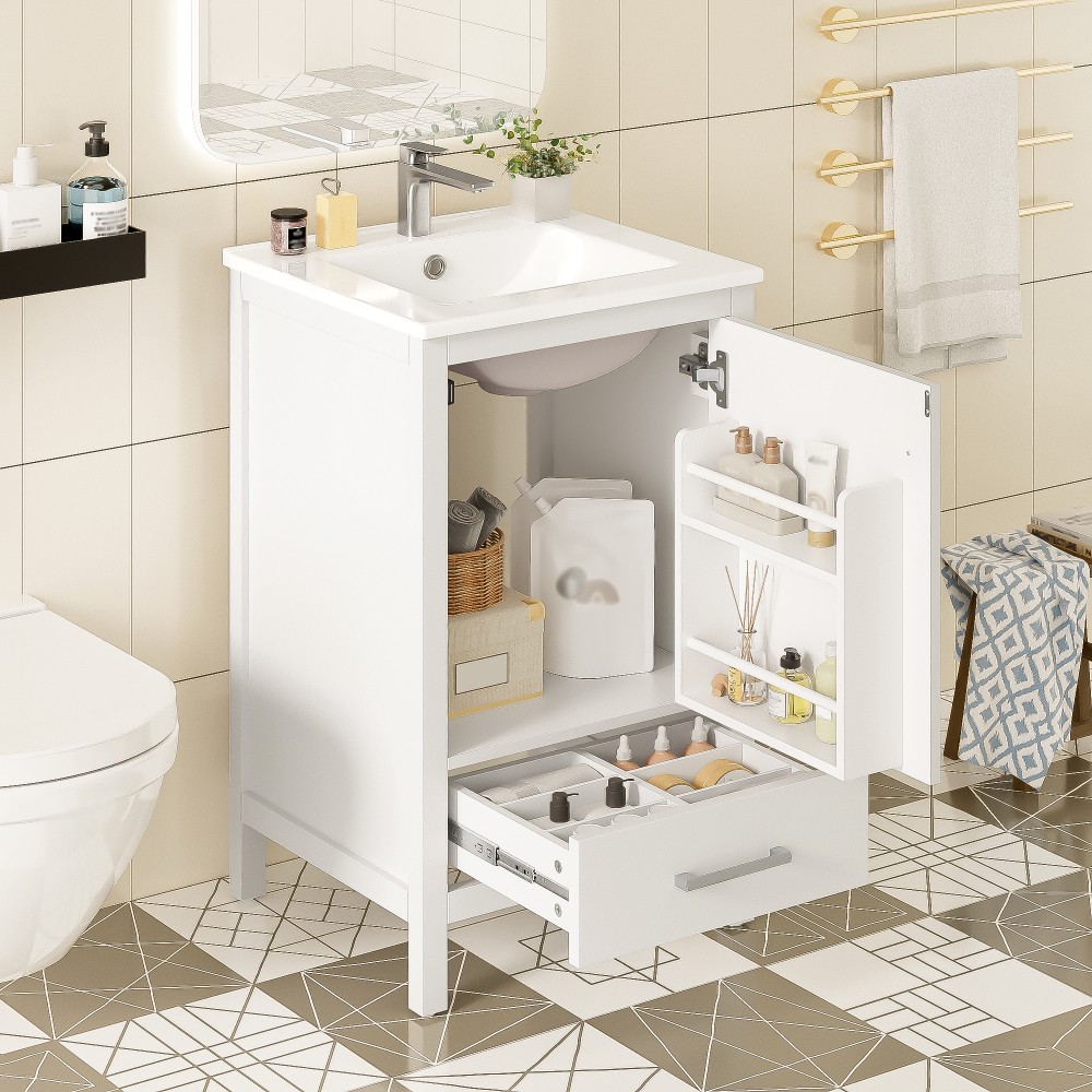Bathroom Vanity W Ceramic Sink Double Layer Door Organizer