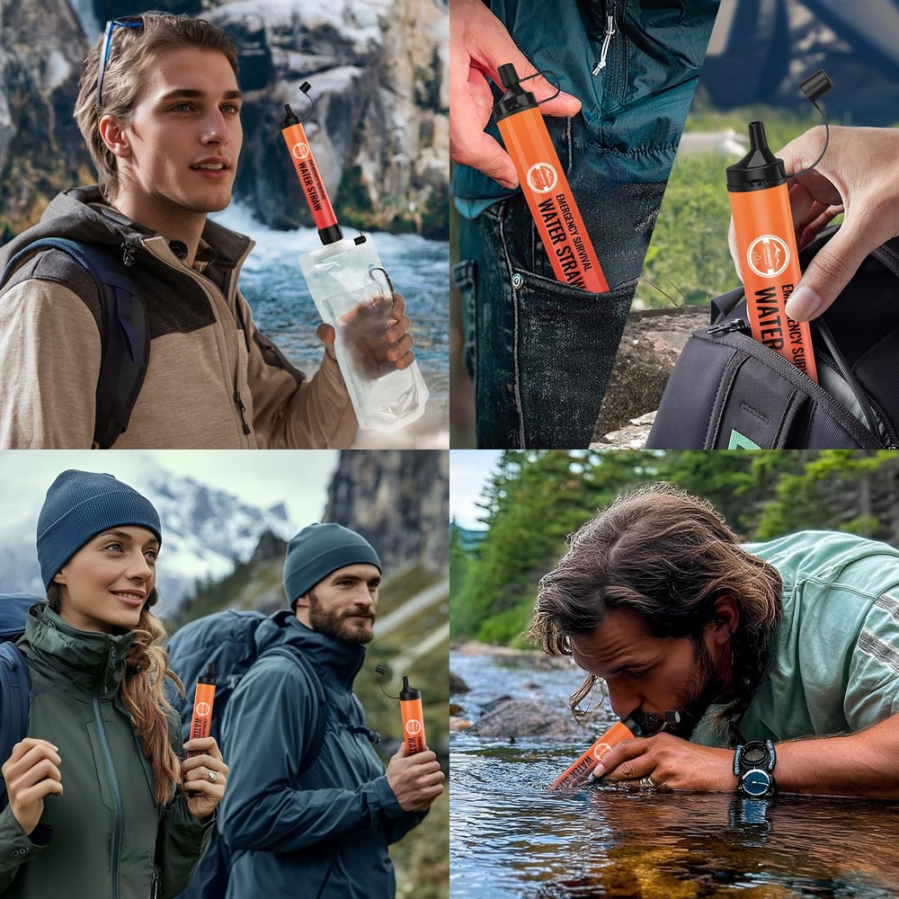 Lormandy Emergency Water Filter Straw, Personal Survival Water Filtration System