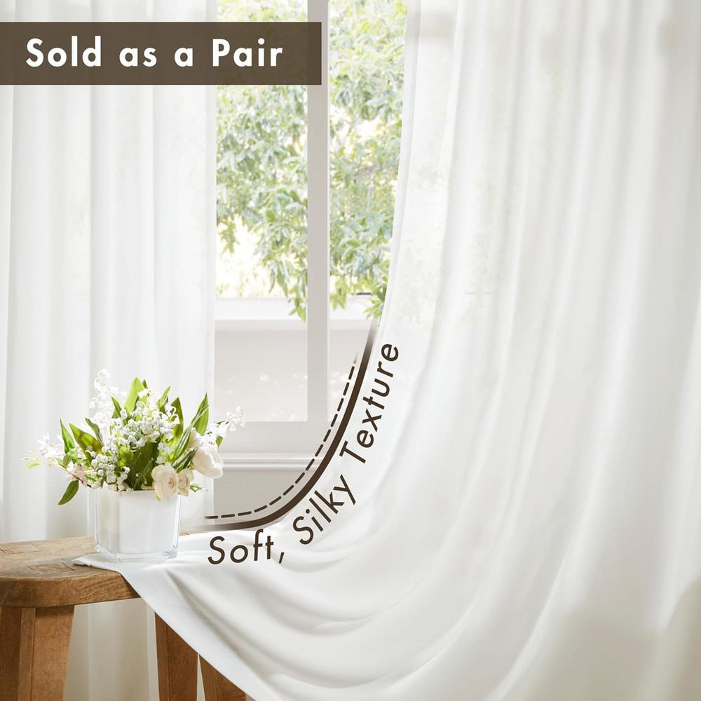 Non-See-Through Privacy White Curtains 2 Panels, Light-Filtering Window Curtain