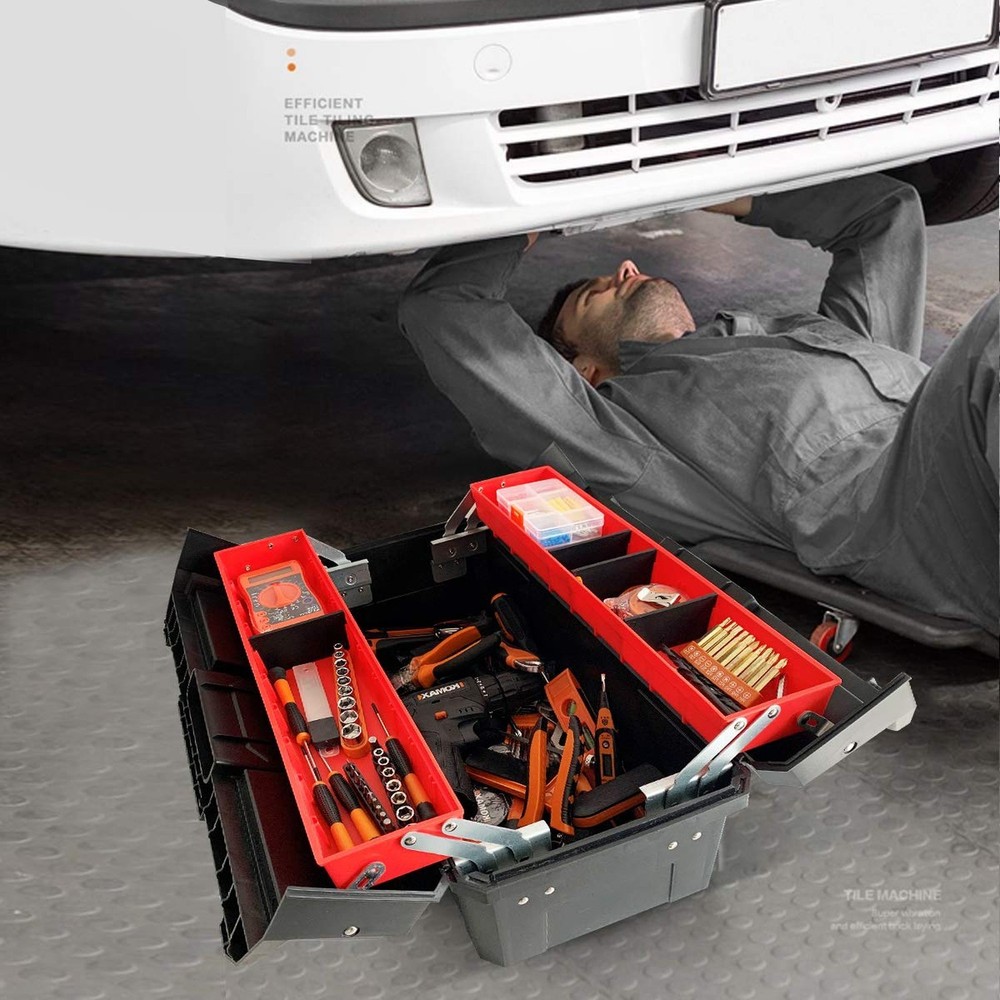 WEWLINE Tool Box Organizer 18.5" Tool Storage with Adjustable Compartment Por...