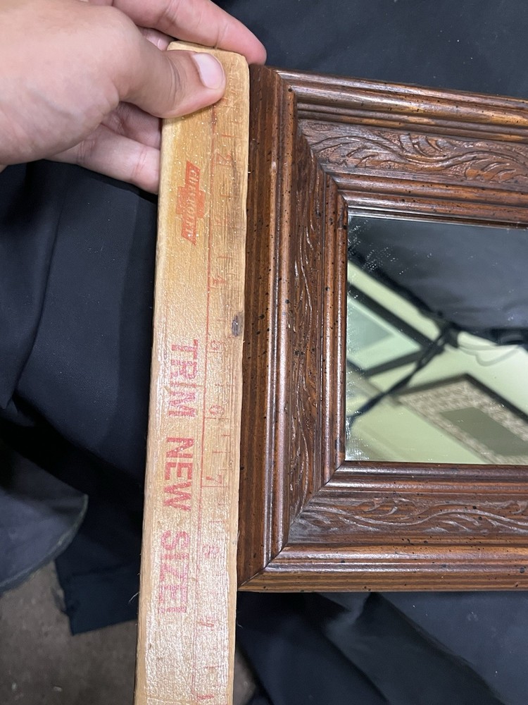 VINTAGE CARVED WOOD SQUARE FRAME MIRROR 8.5”