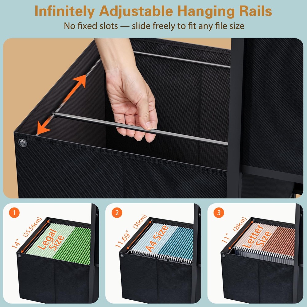 51" H Tall Mobile File Cabinet, Rolling Printer Stand with 3 Drawers, Adjusta...