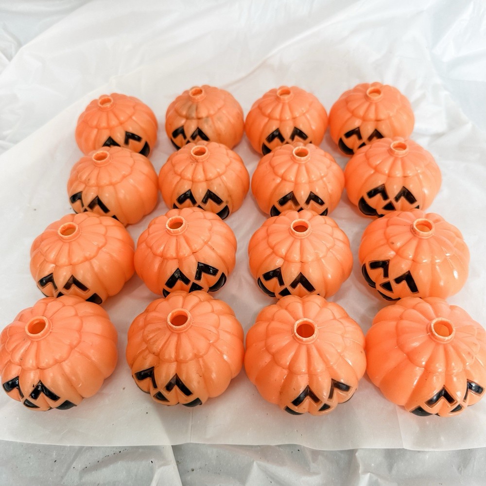VTG Plastic Blow Mold Style Stringlight Covers “Carved” Halloween Pumpkin 16