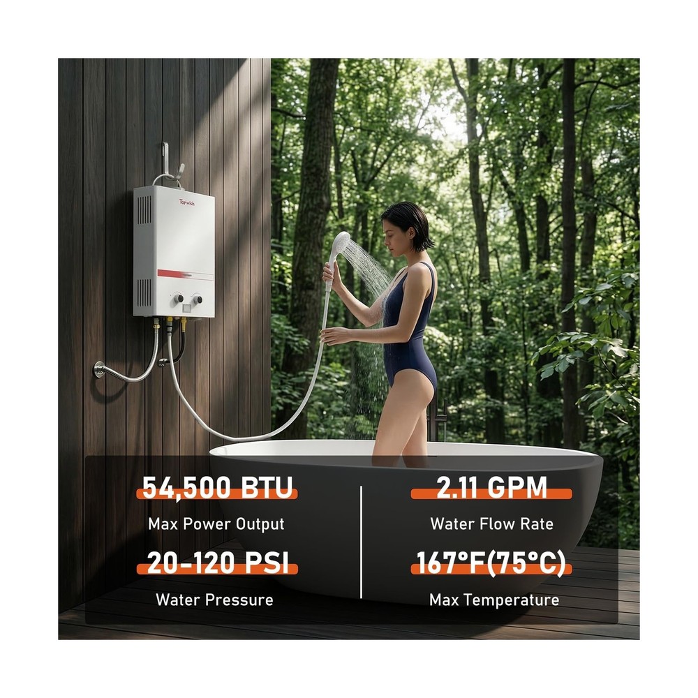 TOPWISH Portable Propane Water Heater Tankless, 8L 2.11GPM Instant Gas Hot Wa...