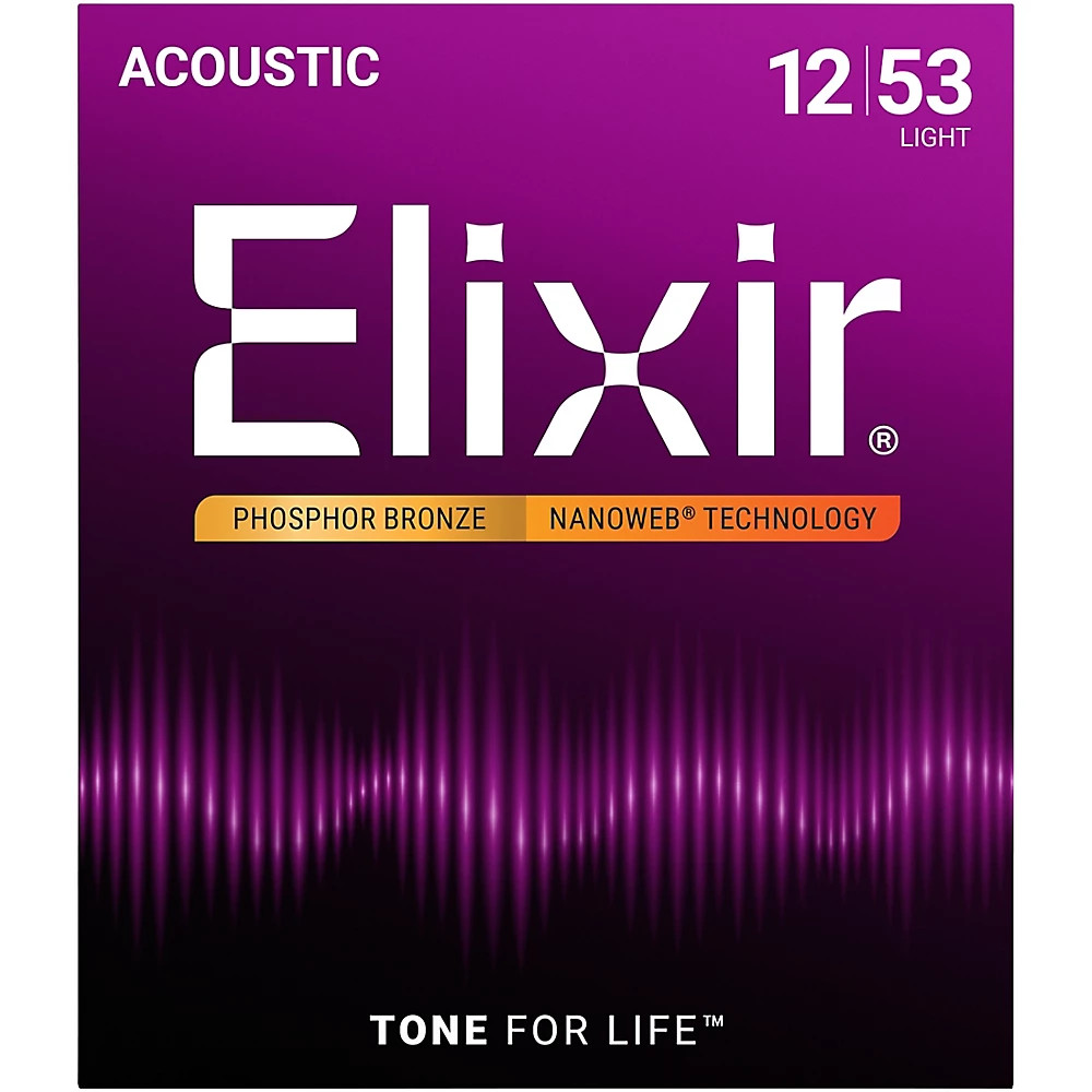 Elixir Phosphor Bronze Acoustic Guitar Strings NANOWEB Coating, Light .012-.053