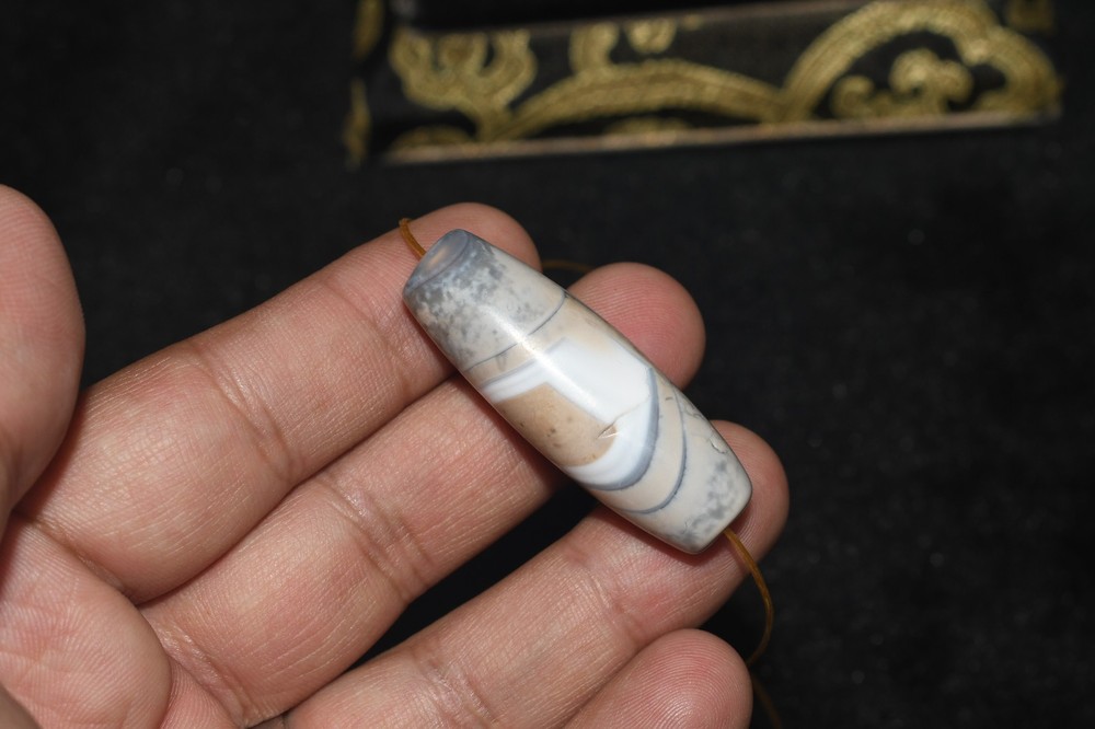 Large Rare Antique Old Banded Agate Stone Bead with Rare Pattern