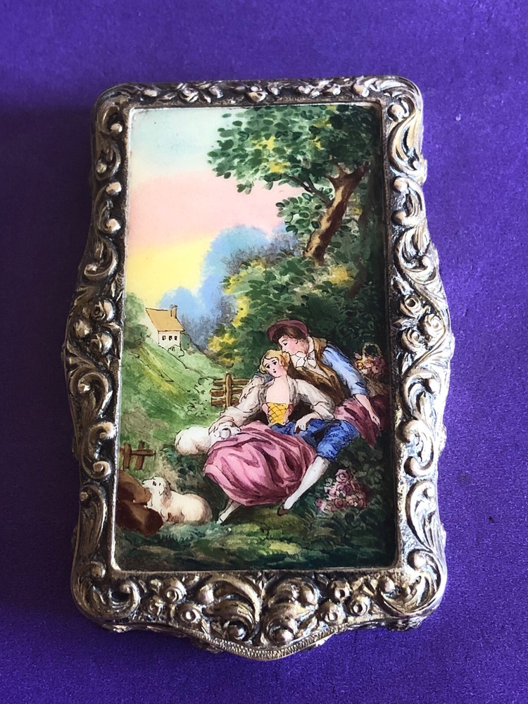 Antique Austrian Sterling Silver And Enamel Compact, Circa 1900