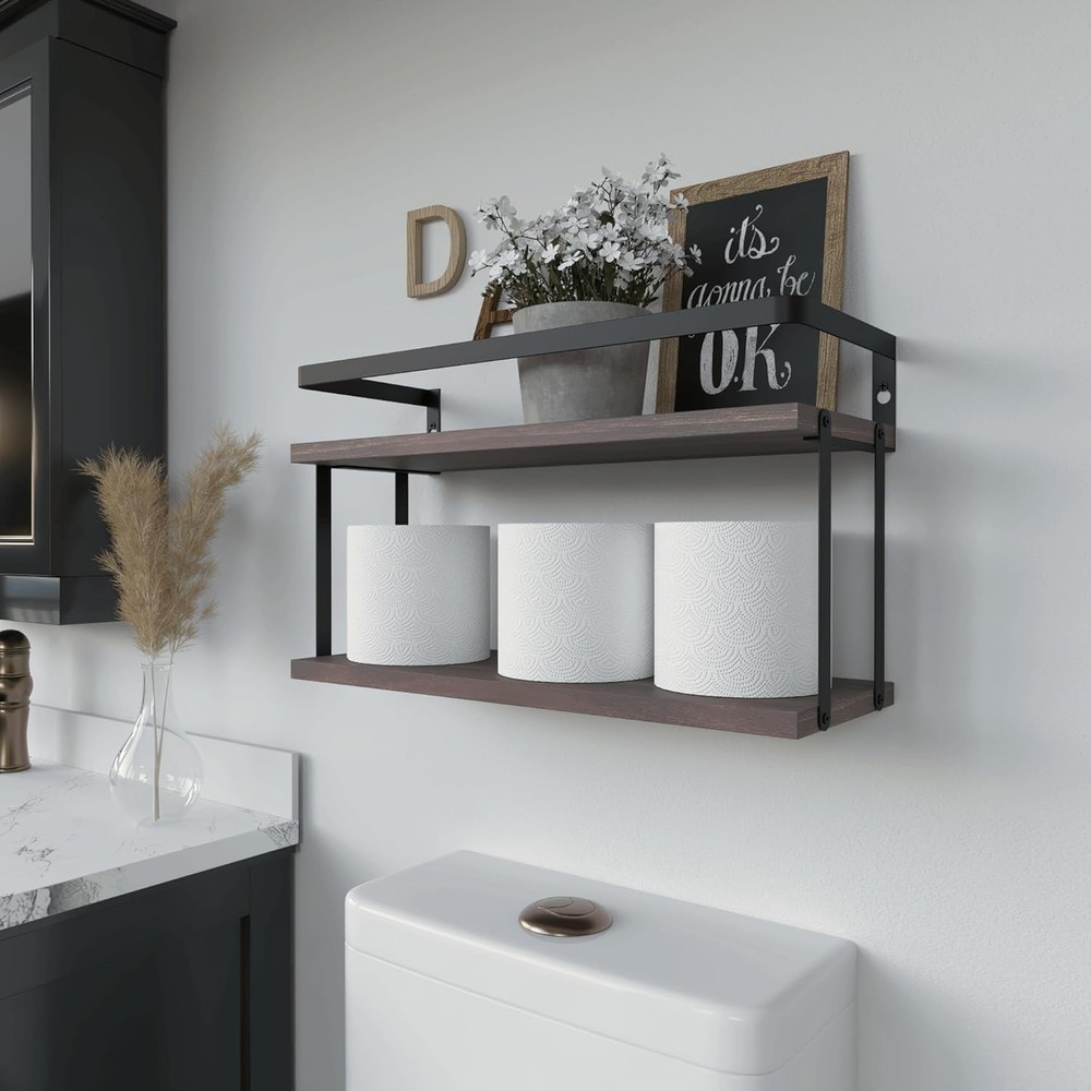 Chic Floating Bathroom Shelves with Protective Rail - Space-Efficient Storage
